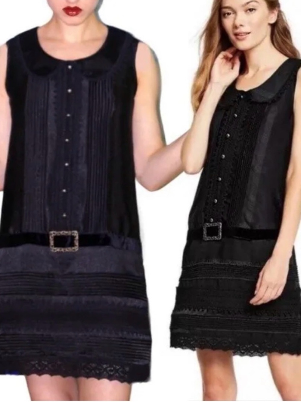 Anna Sui Black Victorian Gothic Lace Pleated Tunic Dress Boho